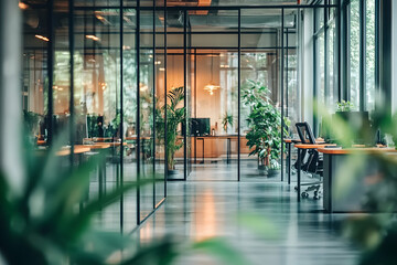 Illustration of business open green modern office daytime daylight. Working culture chill happy enjoy workplace work life balance plant green interior sustainable design contemporary sustainability