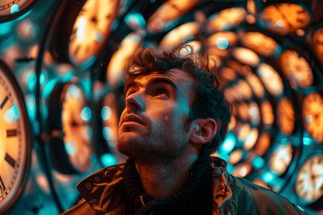 Obraz premium Generative AI Close-Up of a Time Traveler Exploring Cosmic Portal Across Space and Time