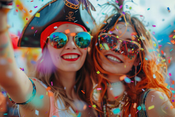 Naklejka premium Masquerade celebrations in colorful costumes generative AI