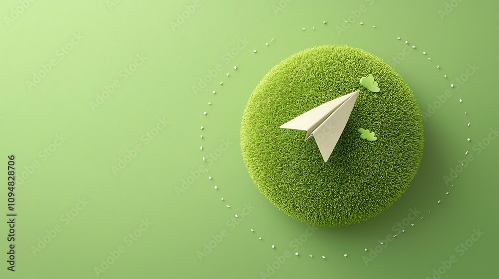 Aufkleber Conceptual image of a paper plane circling a green planet emphasizing the importance of alternative energy sources and environmental protection for a sustainable future
