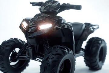 Naklejka premium Black kid's four-wheeler with camouflage and LED lights