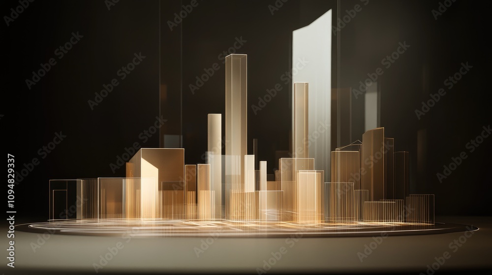 Poster a detailed view of a 3d bar chart with a translucent effect, showing various data categories, paired