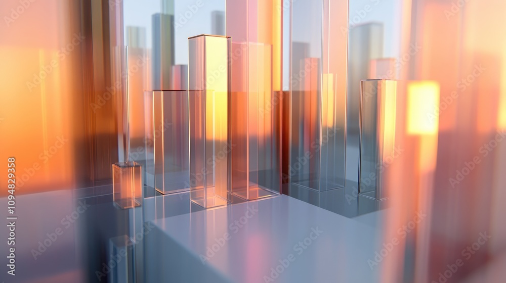 Poster a detailed view of a 3d bar chart with a translucent effect, showing various data categories, paired