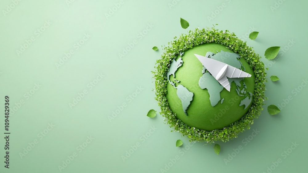 Aufkleber a paper airplane elegantly circling a green globe symbolizing the innovative and eco friendly soluti