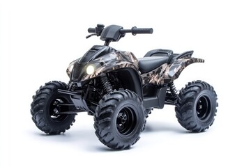 Black kid's four-wheeler with camouflage and LED lights