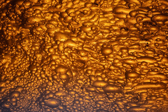 Flotation and processing for copper ore. Closeup of fine pulp with bubbles, concentration plant