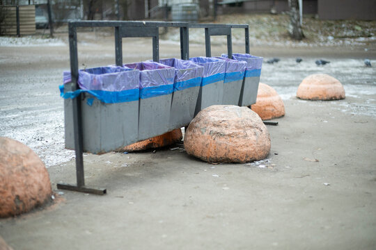 Garbage bin. Dumpster on the street. Waste disposal area. - Powered by Adobe
