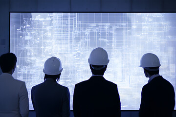 professional engineers group technology digital display project data operational metrics industrial construction plant site workflow diagrams performance analytics analysis