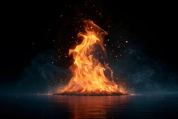 Fiery Dance Flames and Smoke Reflecting on Water
