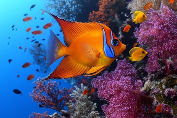 Obraz premium Wonderful and beautiful underwater world with corals , isolated on white background, , copy space, copy space for text,