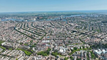 Aerial Inner city of Amsterdam with the Rijksmuseum, with its canal belt and old mansions

