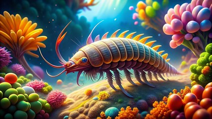 Anomalocaridids in Their Marine Habitat: A Stunning Representation of Prehistoric Creatures from the Cambrian Period, Showcasing Their Unique Features and Environment