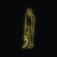 Neon sign of a young athlete standing with a prosthetic leg, a symbol of resilience and determination
