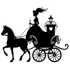 Christmas princess horse carriage black silhouette
