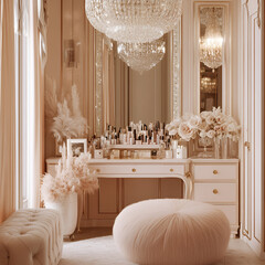Elegant makeup vanity setup luxurious home interior design chic environment cozy viewpoint glamour concept for style enthusiasts