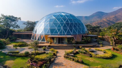 Obraz premium Stunning Geodesic Dome Residence in Mountainous Landscape