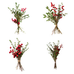 Obraz premium Fresh herbal bundles with red berries and green leaves