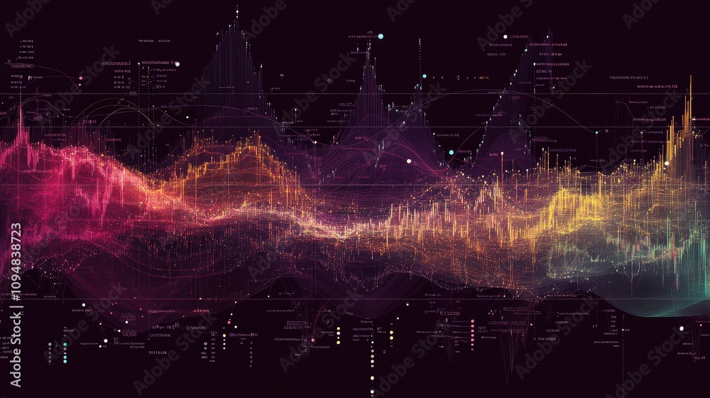 Poster a scatter plot chart analyzing stock correlations, with data points spread across a grid, emphasizin