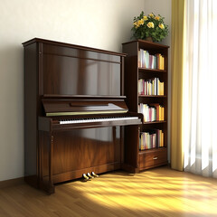 Piano in a small room, modern and stylish interior in minimalist style