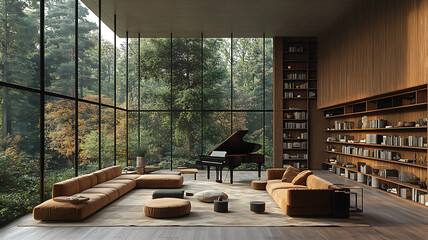 Piano in a small room, modern and stylish interior in minimalist style