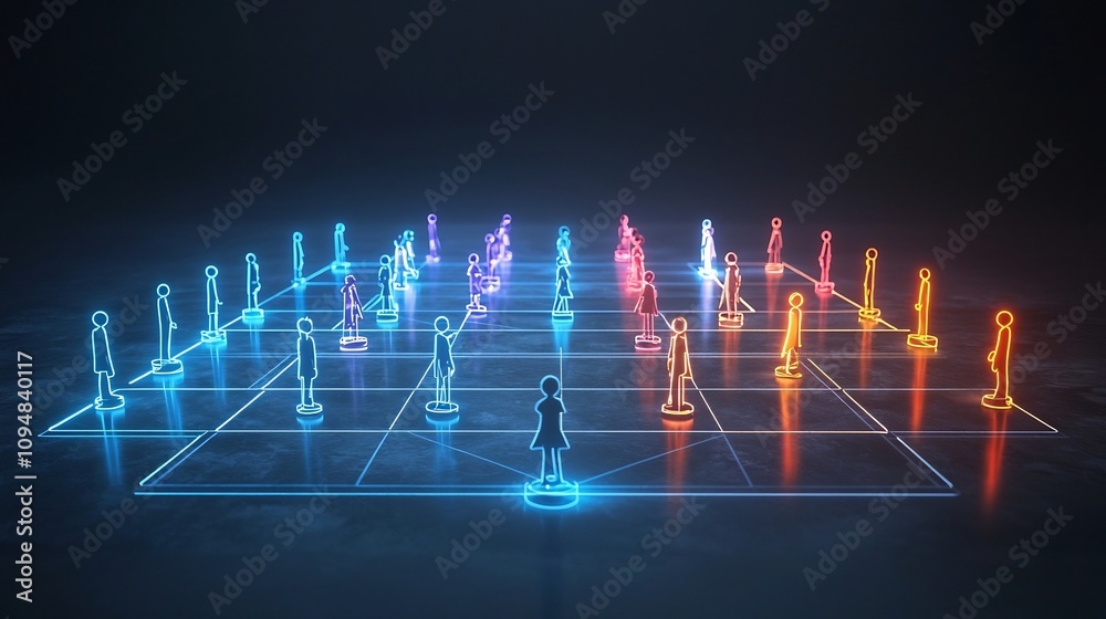 Aufkleber vibrant neon network of interconnected game pieces in bright colors glowing on a sleek dark glossy b