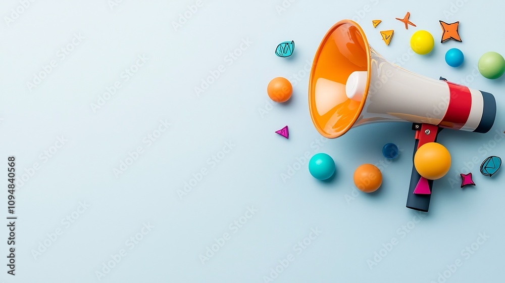 Aufkleber vibrant megaphone with bold colorful bubbles on a clean background illustrating powerful concepts of
