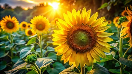 Fototapeta premium Beautiful Sunflower Candid Photography with Lush Green Background and Soft Lighting for Nature Lovers and Floral Enthusiasts