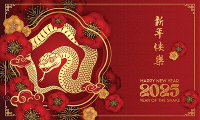 Happy Chinese New Year 2025 as  Lunar New Year or Spring Festival (Translation : happy new year 2025 year of the snake)