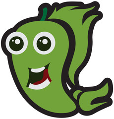 Green Chilli Peppers Cartoon Illustration With Expressions