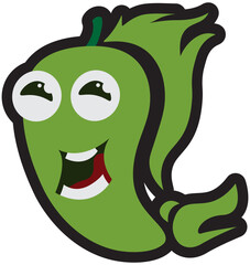 Green Chilli Peppers Cartoon Illustration With Expressions
