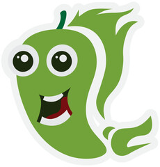 Green Chilli Peppers Cartoon Illustration With Expressions