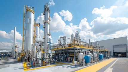 This image depicts a modern eco friendly biodiesel plant featuring high tech fuel processing machinery and equipment