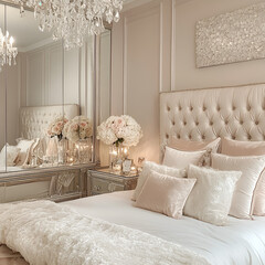 Elegant bedroom design modern home interior photography luxurious environment cozy viewpoint comfort and style