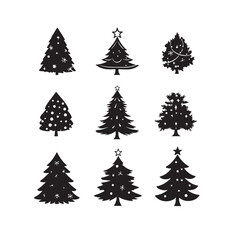 set of hand drawing christmas trees isolated vector on white background 