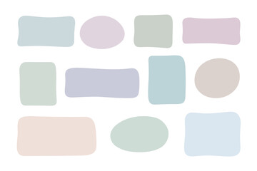 Illustration of a flat design of multicolored, empty free-form frames, speech bubbles, a place for a quote. Silhouette of abstract spots for background, design with text, labels, highlights