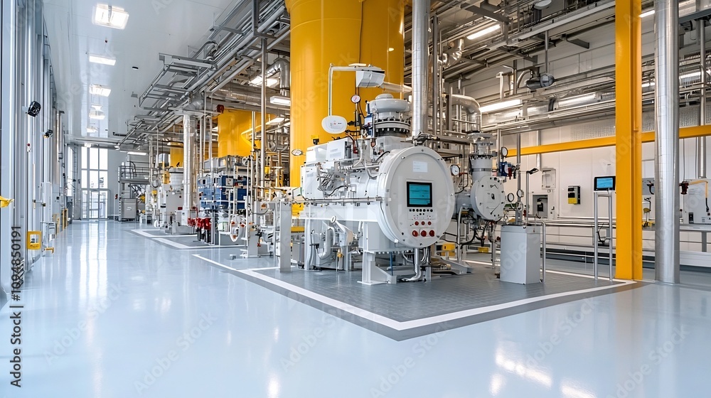 Poster Futuristic gas processing facility featuring advanced digital monitoring systems showcasing the innovative technology and automation of modern industrial energy production