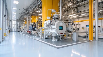 Futuristic gas processing facility featuring advanced digital monitoring systems showcasing the innovative technology and automation of modern industrial energy production