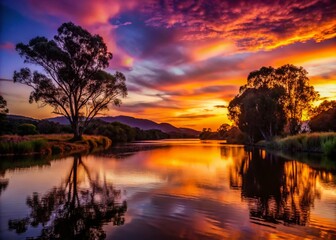 Obraz premium Breathtaking Silhouette Photography of Hutt River at Sunset, Capturing the Tranquil Beauty of Nature Reflected in the Water and the Majestic Surrounding Landscape