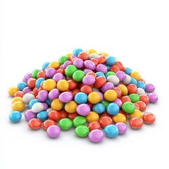 Colorful 3D Cartoon-Style of a Pile of Assorted Candy and Sweets on a Minimalistic White Background