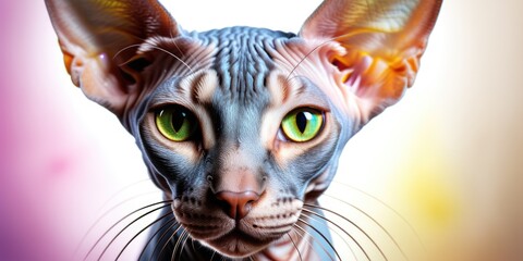Obraz premium Closeup of sphynx cat with vivid colors and striking green eyes