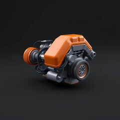 Fototapeta premium Here is the 3D rendering of the orange car engine on a dark background