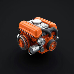 Fototapeta premium Here is the 3D rendering of the orange car engine on a dark background