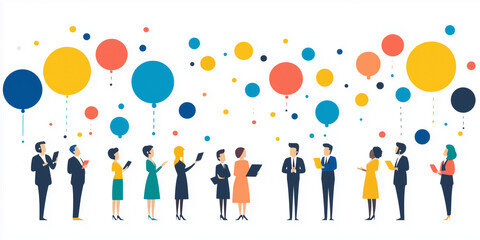 Business man and woman flat vector illustration with speach bubble, business background concept