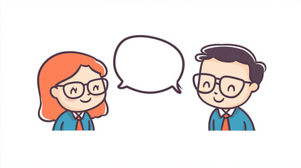 Business man and woman flat vector illustration with speach bubble, business background concept