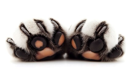 A close-up of a catâ€™s paw pads resting gently against a bright white surface