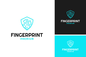 Fingerprint and shield cyber security logo design for IT services template vector illustration