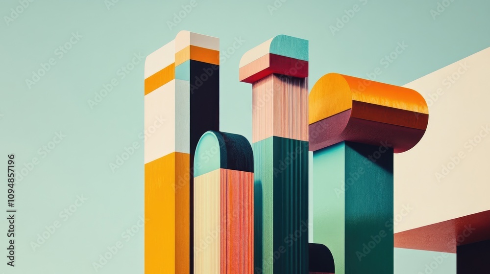 Poster an artistic representation of a 3d bar chart with a futuristic design, displaying multiple data sets