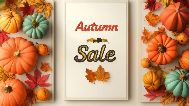 Autumn Sale promotion poster with pumpkin, leaf. Panel of 3.