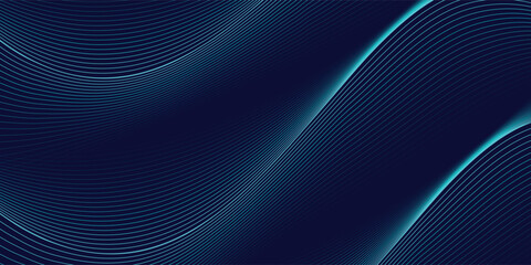 Abstract glowing wave lines on dark blue background. Dynamic wave pattern. Modern flowing wavy lines. Futuristic technology concept. Suit for banner, poster © Rafi
