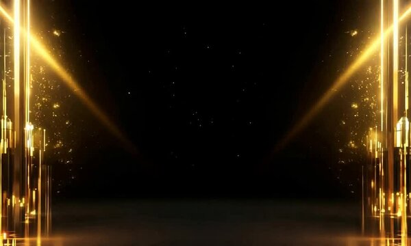 授賞式、金色のステージ背景｜Awards ceremony, golden stage backdrop